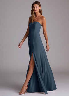Azazie Wren Abiti da Damigella Abito Convertibile A-Line in Chiffon Spacco Laterale Blu Nettuno image4