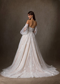 Azazie Elowyn Wedding Dresses Diamond White Champagne Ball-Gown Strapless Lace Dress image5