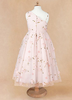 Azazie Ivilia Flower Girl Dresses Blushing Pink A-Line One Shoulder Tulle Dress image7