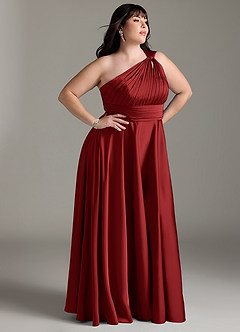 Azazie Charlize Bridesmaid Dresses Pomegranate A-Line One Shoulder Stretch Satin Dress image12