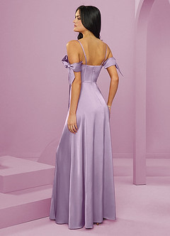 Barbie ♥ Azazie Robes de demoiselle d'honneur Robe Trapèze en Satin extensible Épaule décolletée Frostiges Flieder image9