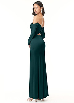 Azazie Hallie Bridesmaid Dresses Pine Sheath Off-The-Shoulder Long Sleeve Stretch Satin Convertible Dress image6