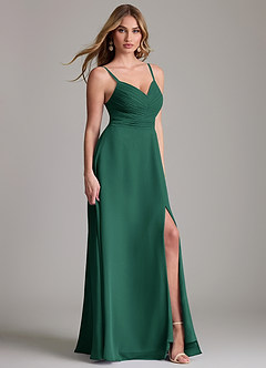 Azazie Terese Bridesmaid Dresses Emerald A-Line Pleated Chiffon Dress image3