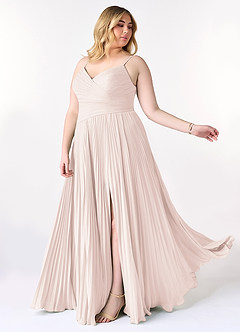 Azazie Vini Robes de demoiselle d'honneur Robe Trapèze en Mousseline de soie Col V plissé Rose Pétale image10