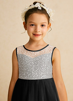 Azazie Tay Flower Girl Dresses Black A-Line Sequins Tulle Dress image7