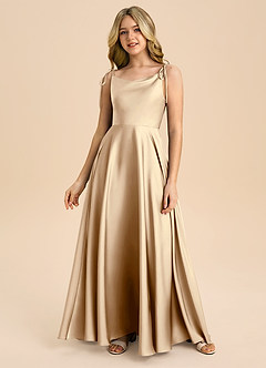 Azazie Popsy Junior Linia A Ukłon Satyna elastyczna Długość podłogi Młodsza druhna Sukienka image3