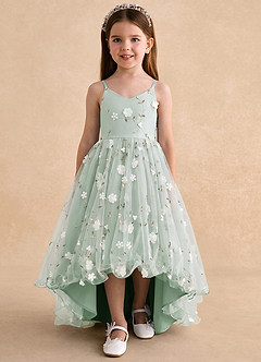 Azazie Celia Flower Girl Dresses Agave A-Line Spaghetti Strap Tulle Dress image6