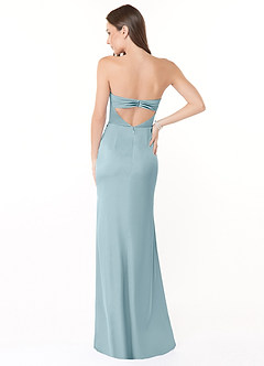 Azazie Leonis Bridesmaid Dresses Moody Blue Mermaid Pleated Stretch Satin Convertible Dress image4