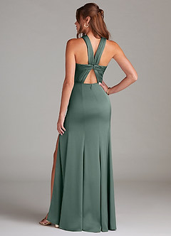 Azazie Rue Bridesmaid Dresses Sea Moss A-Line Pleated Stretch Satin Dress image7
