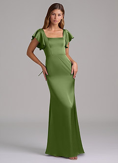 Azazie Elkie At-home Try On Dresses Emerald Mermaid Square Neckline Stretch Satin Dress image5