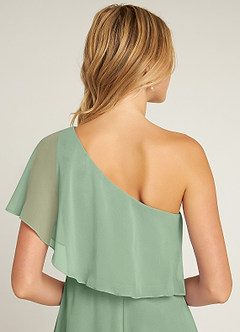 Azazie Lizzy Bridesmaid Dresses Matcha A-Line One Shoulder Chiffon Dress image3