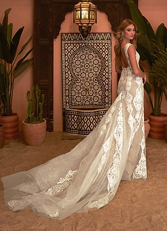 Azazie Delvita Wedding Dresses Diamond White Nude Mermaid V-Neck Sequins Tulle Dress image4