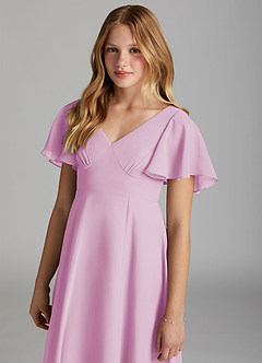 Azazie Kimber Junior Candy Pink A-Line Pleated Chiffon Dress image6