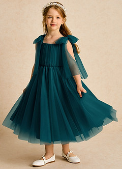 Azazie Dori Robe Demoiselle D'honneur Fillette Robe Trapèze en Tulle Rayé Vert Pin image5