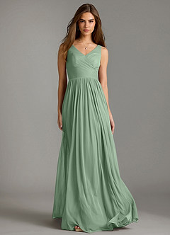 Azazie Keyla Bridesmaid Dresses Matcha A-Line Pleated Mesh Dress image5