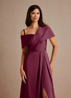 Azazie Milton Mother of the Bride Dresses Mulberry A-Line Pleated Stretch Satin Dress image3