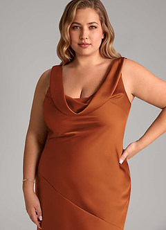 Azazie Rylina Abiti da Damigella Abito Sirena in Raso Elasticizzato Cannella image5