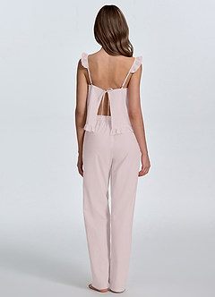 front Woven Cotton Eyelet Ruffle Cami & Wide Leg Pants Cotton Pajama Set