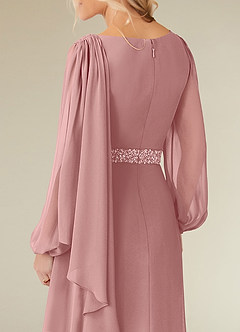 Azazie Priyanka Kleider für die Brautmutter A-Linie Bootshals Gefaltet Chiffon Kleid Altrosa image4