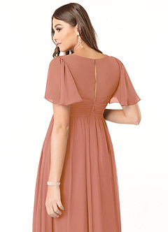 Azazie Verna vestidos de dama de honor de maternidad Vestido de Corte En A Cuello en V fruncido Hasta el suelo Gasa image5