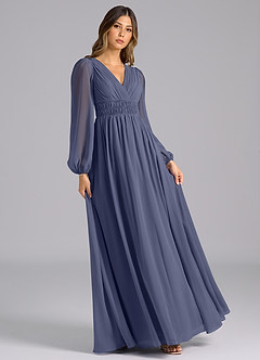 Azazie Palerma Bridesmaid Dresses Stormy A-Line Long Sleeve Chiffon Dress image4