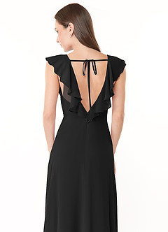 Azazie Yoko Bridesmaid Dresses Black A-Line Ruched Chiffon Dress image6