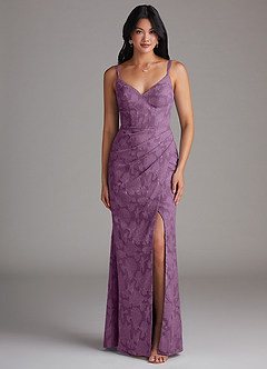 Azazie Leo Bridesmaid Dresses Wisteria Sheath Pleated Floral Burnout Dress image1