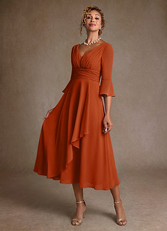 Azazie Aerynne Kleider für die Brautmutter A-Linie Plissee Chiffon Kleid Gebranntes Orange image3
