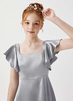 Azazie Bondi Junior A라인 메탈릭 새틴 플로어 길이 주니어 신부 들러리 드레스 드레스 image5