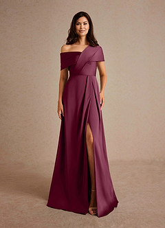 Azazie Milton Mother of the Bride Dresses Mulberry A-Line Pleated Stretch Satin Dress image7