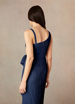 Azazie Jocelyn Mother of the Bride Dresses Dark Navy Sheath One Shoulder Metallic Mesh Dress image6