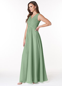 Azazie Flora Vestidos de damas de honor Vestido de Matcha de Gasa de Corte en A con Plisado image3