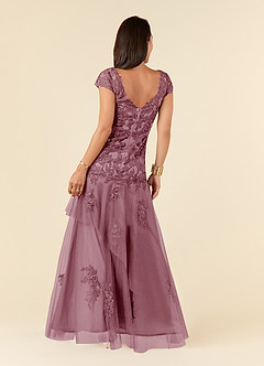 Azazie Romy Mother of the Bride Dresses Vintage Mauve Mermaid V-Neck Sequins Tulle Dress image3