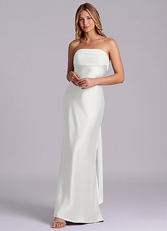 Azazie Ailanie Brudtärnklänningar Klä av Tubklänning i Stretch Satin Axelbandslös Vit image3