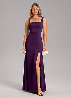 Azazie Frostine Bridesmaid Dresses Grape A-Line Bow Stretch Satin Dress image3