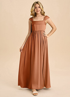 Azazie Hattie Junior Copper A-Line Pleated Stretch Satin Dress image5