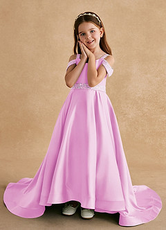 Azazie Jodi vestidos de niña de las flores Vestido de Rosa Caramelo de Satin Mate de Corte En A image5