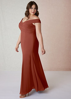 Azazie Lecia Bridesmaid Dresses Auburn Empire Off-The-Shoulder Pleated Chiffon Convertible Dress image10