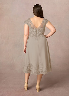 Azazie Terrano Mother of the Bride Dresses Taupe A-Line Scoop Lace Dress image9