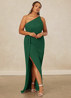 Christian Siriano Bridal for Azazie 1003 Bridesmaid Dresses Dark Green Sheath One Shoulder Chiffon Dress image8