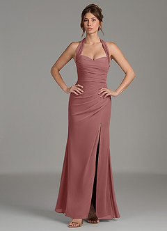 Azazie Destiny Robes de demoiselle d'honneur Robe Sirène en Mousseline de soie Encolure en Forme de Cœur Rose Du Désert image1