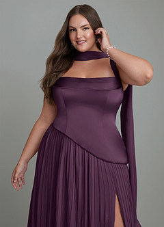 Azazie Stephanie Bridesmaid Dresses Plum A-Line Pleated Stretch Satin Dress image13