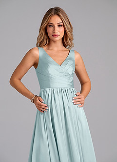 Azazie Keyla Bridesmaid Dresses Mist A-Line Pleated Stretch Satin Dress image2