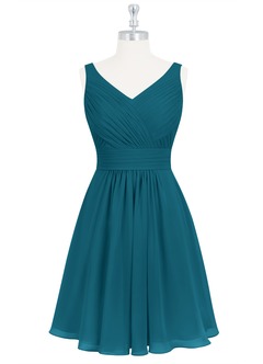 Azazie Grace Brautjungfernkleider A-Linie Plissee Chiffon Kleid Tintenblau image7
