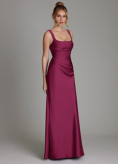 Azazie Agustina Bridesmaid Dresses Red Plum Mermaid Corset Stretch Satin Dress image4