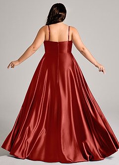 Azazie Elle Bridesmaid Dresses Rust A-Line with Pockets Metallic Satin Dress image8