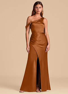 Azazie Madelyn 신부 들러리 드레스 인어 오프 더 숄더 메탈릭 새틴 바닥 길이 드레스 image1