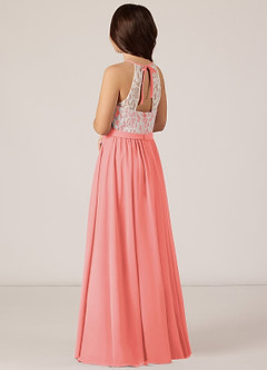 Azazie Fahari Junior Coral A-Line Lace Chiffon Dress image4