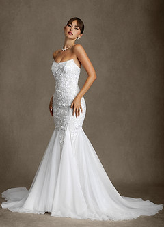 Azazie Harmony Wedding Dresses Diamond White Mermaid Strapless Tulle Dress image9