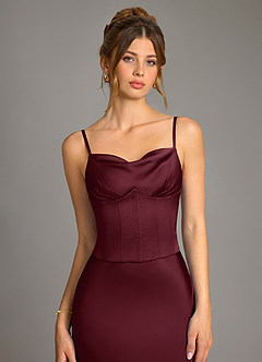 Azazie Reverie Bridesmaid Dresses Cabernet Mermaid Corset Stretch Satin Dress image5